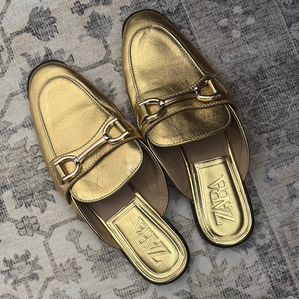 Zara Metallic Gold Women's Mules 36 - Picture 2 of 7